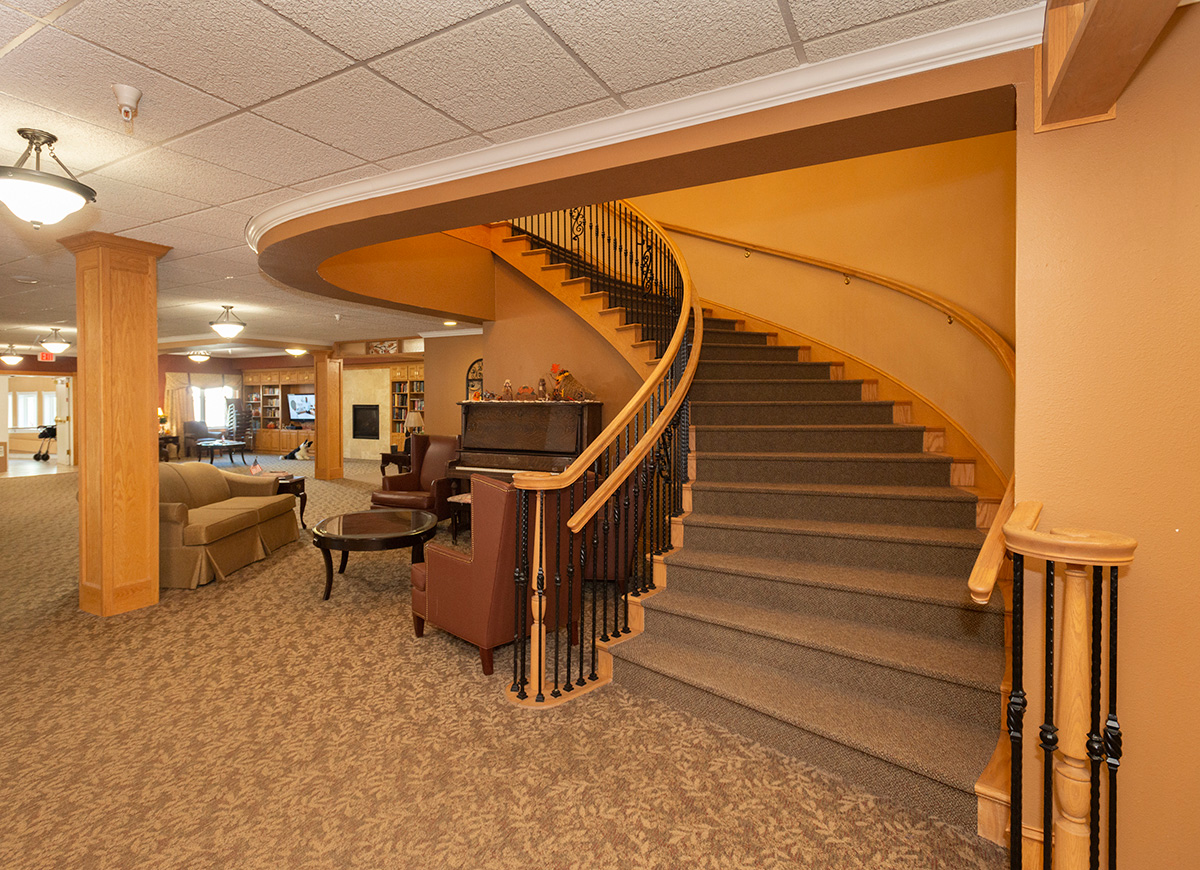 Our picturesque stairway in the foray at our assisted living facility.