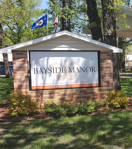 An exterior shot of Bayside Manor rehabilitation center in Gaylord, Minnesota.