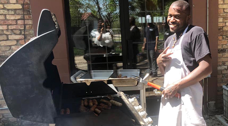 Grilling at the amenities at our skilled nursing home