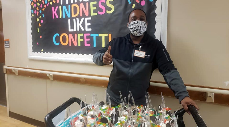Resident enjoying sweet treats and amenities at our skilled nursing home